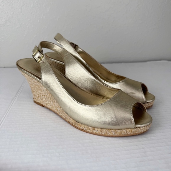 Lilly Pulitzer gigi gold metallic wedge sandal heels singback 8.5 - Picture 13 of 13